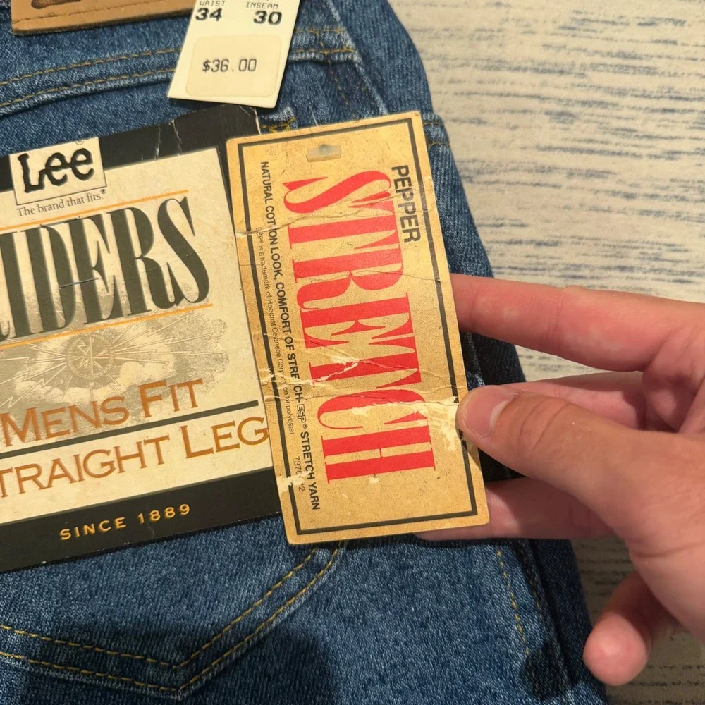Vintage 90's Lee Riders Mens Pepper Wash Straight Leg Stretch Jeans 34x30 NWT